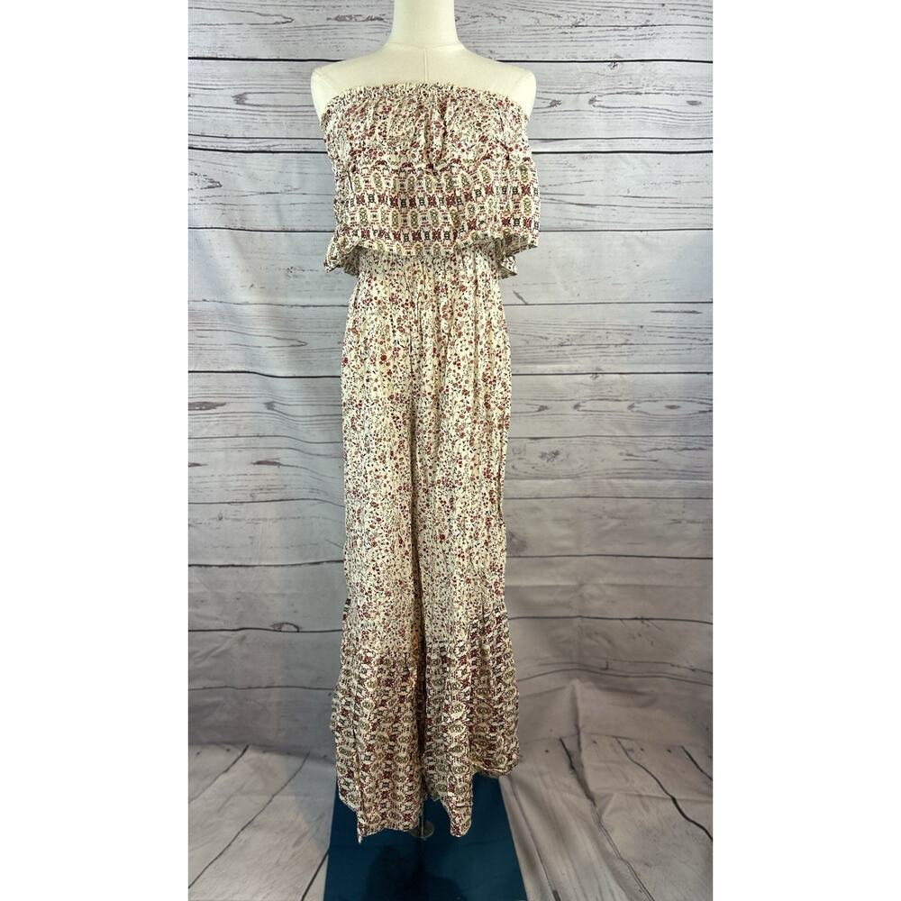 Japna Strapless Jumpsuit Womens S Paisley Wide Leg Ruffle Boho 100% Rayon NWT